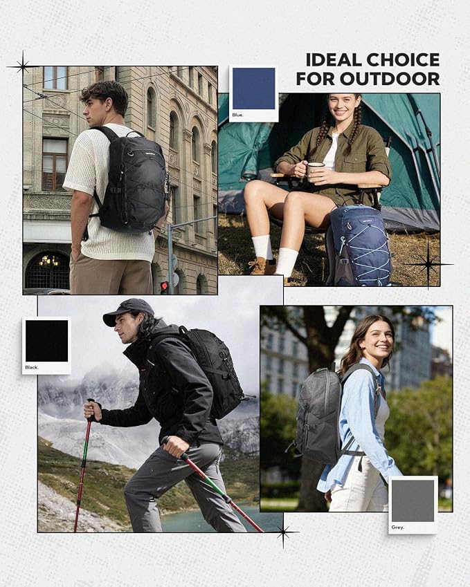 WATERFLY Small Lightweight Hiking Backpack: 20L Daypack for Women Men, Multi-Pocket, Breathable Back Panel with Chest Waist Strap, Outdoor Bag Pack for Travel Trekking Camping