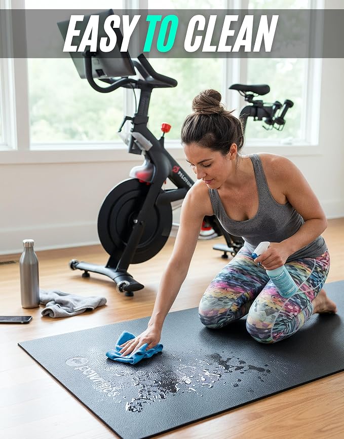 Powr Labs Bike Mat Compatible with Peloton, Treadmill, Exercise Equipment, Elliptical, Walking Pad, Indoor Bike Trainers, Home Gym Workout - Protects Hardwood Floors and Carpet