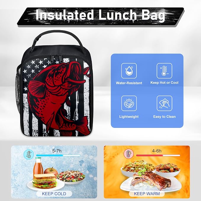 Fishing Backpack Set for Boys, Kids Fishing School Backpack with Lunch Box Pencil Bag, with for Students