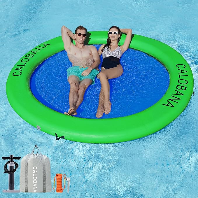 CALOBANA Round Floating Ring Inflatable Water Hammock Heavy Duty River Floats Lake Raft for Adults Tanning Pool Lounger Float Island Platform Pad Mat for Party