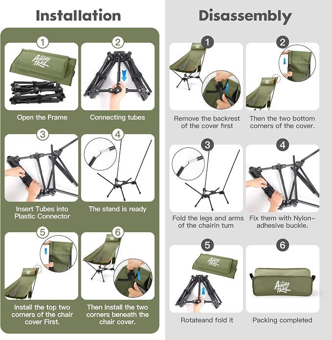 AuroraTrail High Back Folding Camping Chair with Pillow – Lightweight Portable Outdoor Chair with Cup Holder & Carry Bag, Sturdy Aluminum Frame Supports up to 374 lb for Camping, Hiking & Festivals