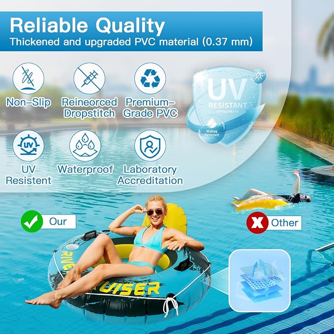 River Tubes for Floating Heavy Duty Inflatable Floating Lounger Premium River Water Rafts Pool Float with Cup Holder Above Lake for Adults