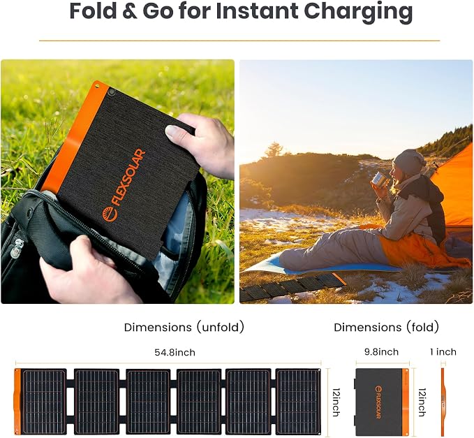 2pcs USB Solar Panel 6W 5V Monocrystalline Mini Solar Panels with USB 2.0 and 60W Foldable Solar Panel with USB-C PD3.0 / USB-A QC3.0 / DC 20-28V Port for Power Station