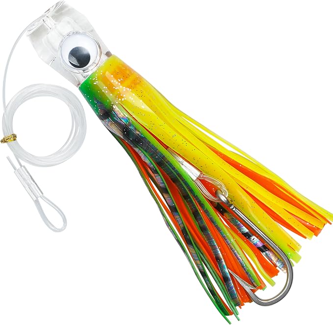 Trolling Lures Saltwater for Tuna Mahi Marlin Wahoo Dolphin Shark Offshore Trolling Baits with Squid Skirt Big Game Fishing Lures Deep Sea Squid Skirts Rig 6/9 inch