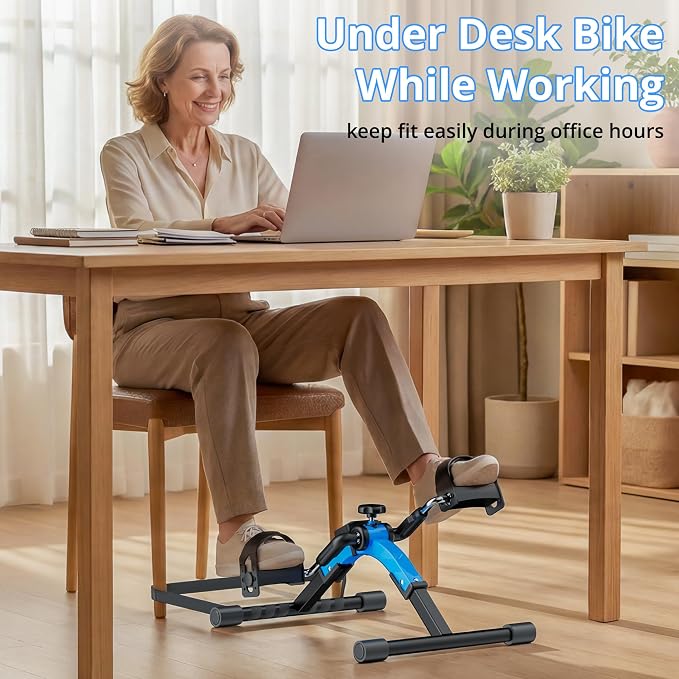RYGEO Under Desk Bike Pedal Exerciser with LCD Display, Foldable Mini Exercise Bike for Arm & Leg Workout, Portable Desk Bike Peddler Machine for Seniors, Physical Therapy, Home Office