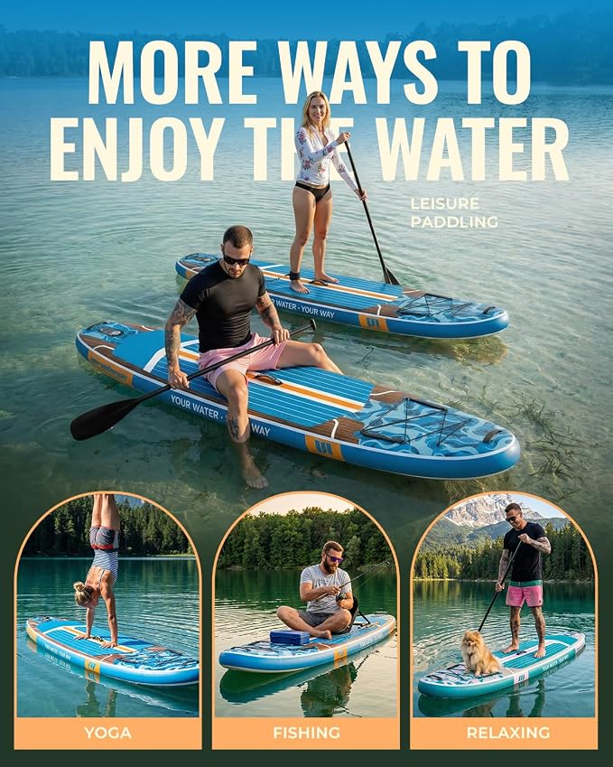 11ft Inflatable Stand Up Paddle Board, Wood Grain Ultra Lightweight SUP, 430lb Capacity for Adults Youth Family, for Fishing Surfing Camping, Includes Backpack & Pump