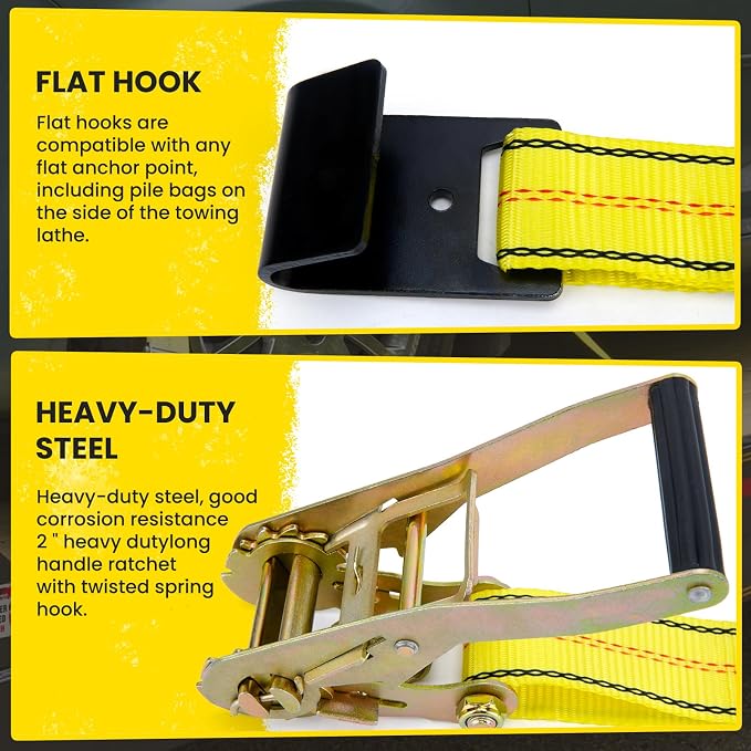 Tire Straps for A Car Trailer, Wheel Tie Down Strap 2" x 10' with Snap Hooks, Car Hauler Wheel Strap for 3300 Pound Safe Working Load