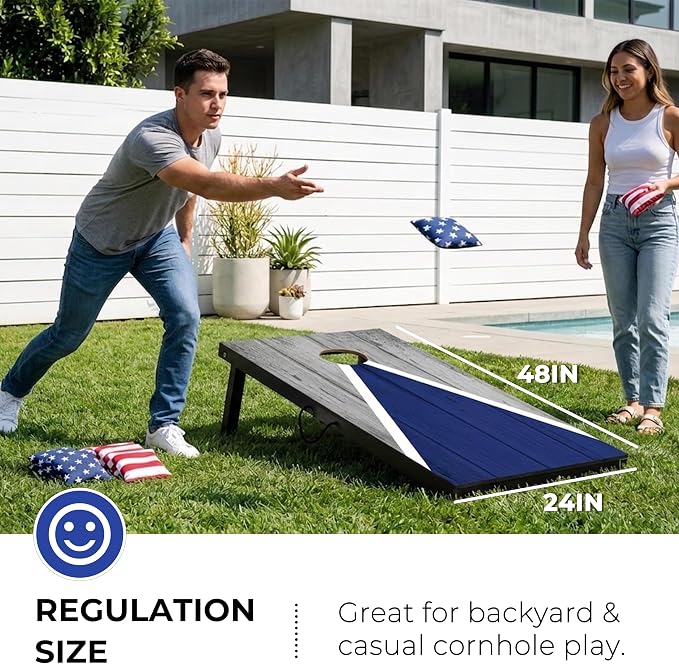 Portable Cornhole Board Set - Premium MDF Wood Corn Hole Game with 8 Regulation Bean Bags, for Backyard, Camping, and Outdoor Tailgating - Choose 3x2' Tailgate or 4x2' Regulation Size