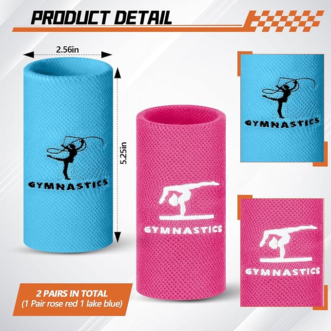 WinnerWhy 2 Pairs 5.25 Inch Gymnastics Wristbands for Grips Comfortable Cotton Wrist Bands Sweat Band Extra Lengthen Long Gymnastics Wrist Sweatbands for Female Gymnasts