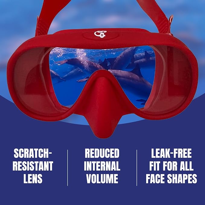 Spartacus Frameless Dive Mask, Ultra-Clear Low-Iron Glass, Wide View, Low Volume, 100% Silicone Skirt