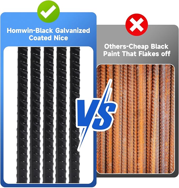 Homwin Rebar Stakes 12 inches 34-Pack Ground Stakes Heavy Duty J Hook Tent Stakes for Outdoor Decorations and Inflatables, Metal Yard Stakes for Fencing and Gardening, Gazebo and Swing Set Anchors