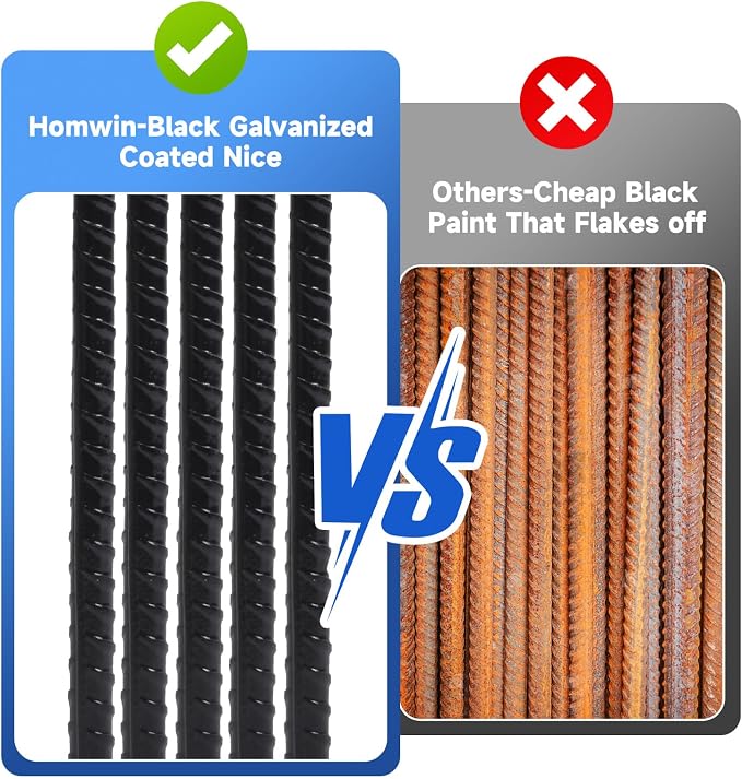 Homwin J Hook Rebar Stake 16 inch (16 Pack) Ground Stakes Heavy Duty 5/16" Thick Fence Anchors with Chisel Point, Tent Stakes for Camping, Canopy, Trampoline, Garden Fence & Tarp