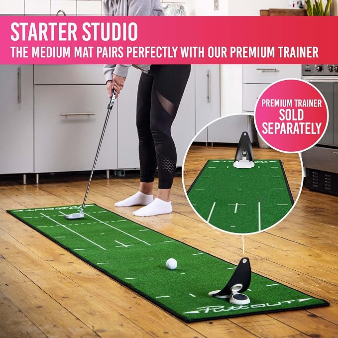 PuttOUT Medium Putting Mat - Perfect Your Golf Putting (7.9ft x 1.6ft)(Green)