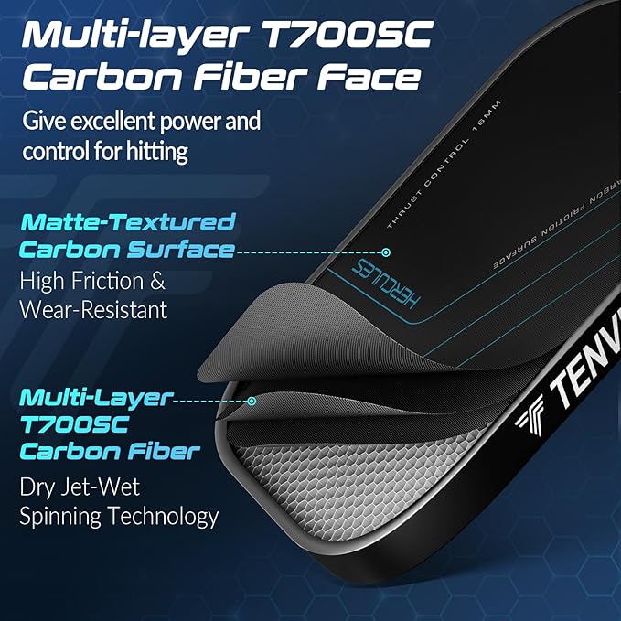 TENVINA Pickleball Paddles, Multi-Layer T700SC Textured Carbon Fiber Pickleball Paddle, Pickle Ball Paddle with Strong Spin & Power Surface, 4-Types of Shapes and Thicknesses, USAPA Approved