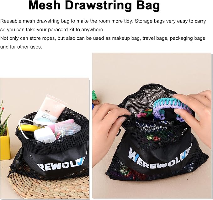 WEREWOLVES 60 Colors Paracord Cord, 550 Paracord Bracelet Crafting Combo Kits with Instruction - Multifunction Paracord Ropes, 10 Feet Each Parachute Cord for DIY Manual Braiding