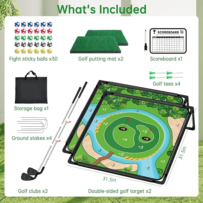 Golf Chipping Game - Portable Golf Practice Set for Indoor & Outdoor Lawn Play! Enjoy Backyard, Beach & Office Parties - Fantastic Golf Gifts for Men+ 2Golf Clubs-2 Pack