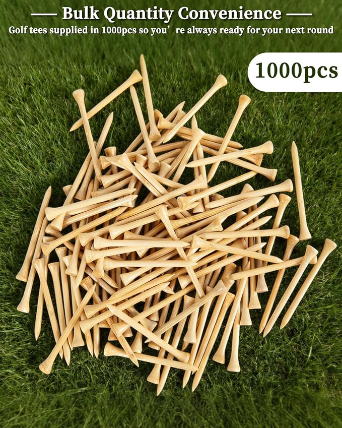 ATPEAM Bamboo Golf Tees 3-1/4'' Golf Tees More Stable Reduce Side Spin and Friction (1000 pcs)