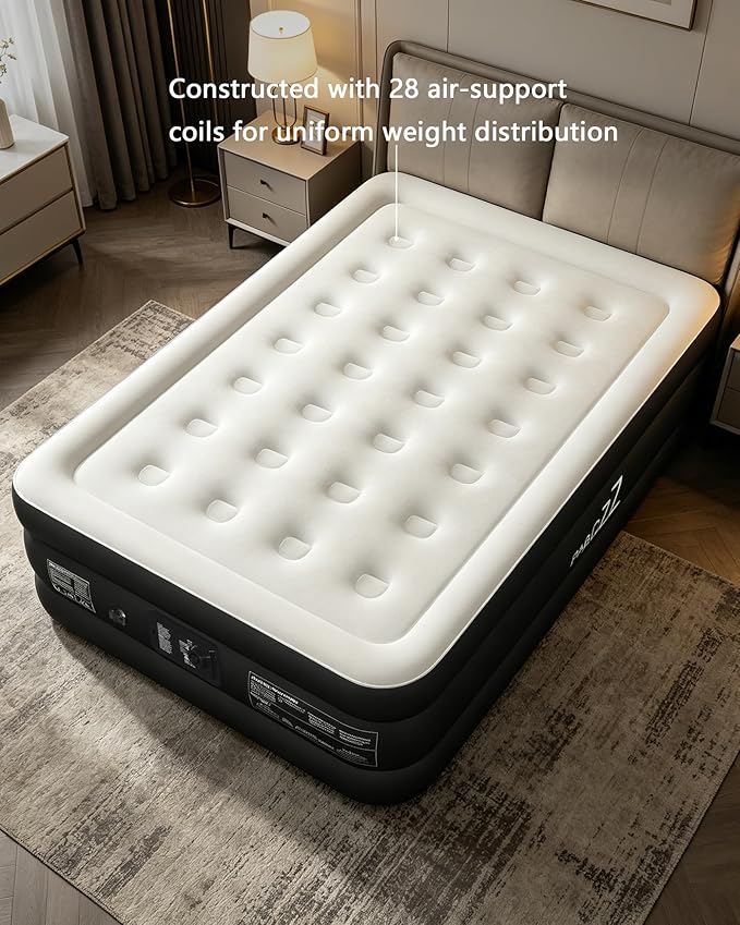 air Mattress Full with Built in Pump – 18-Inch Thickened air Bed Suitable for Camping, Home use, and Guest Accommodation, Supports Up to 600 Pounds (Black, Full)