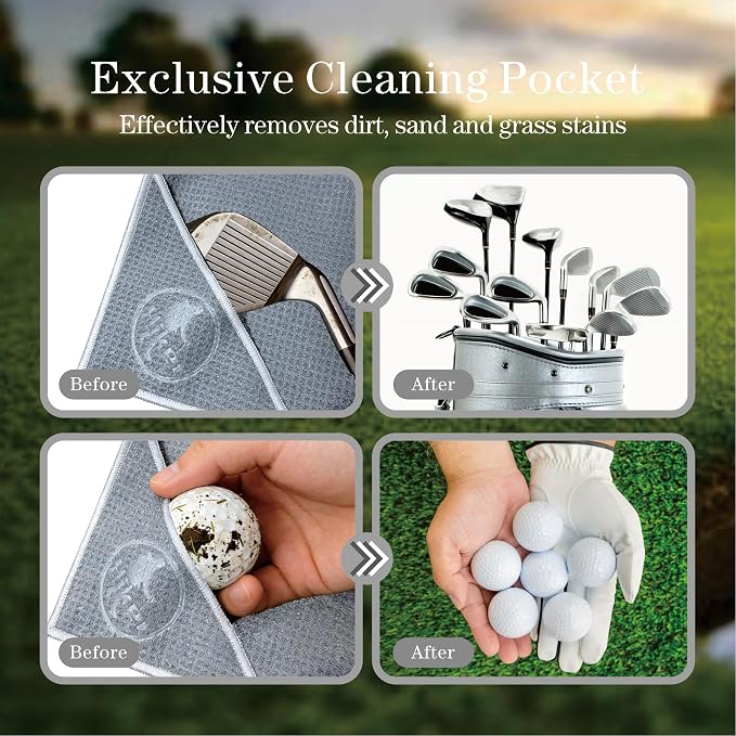 Hiker 20" x 20" Large Magnetic Golf Towel, Ultra Absorbent Microfiber Golf Towels for Golf Bags Cart Accessories with Waffle Pattern, Golf Ball Cleaner Cleaning Pocket, Brush Material