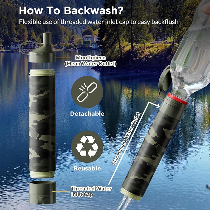 Membrane Solutions Squeezable Water Filtration System, Survival Water Purifier Kit, Portable Backpacking Gear Including Water Filter Straw and 23oz Collapsible Bottle for Hiking Camping Travel(7+4)