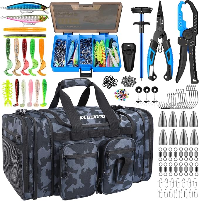 PLUSINNO Tackle Bag - Expandable Fishing Bag with fishing tools for Saltwater & Freshwater - Water Resistant Fishing Gear Shoulder Bag For Men, All-purpose Carrying Bags for Outdoors