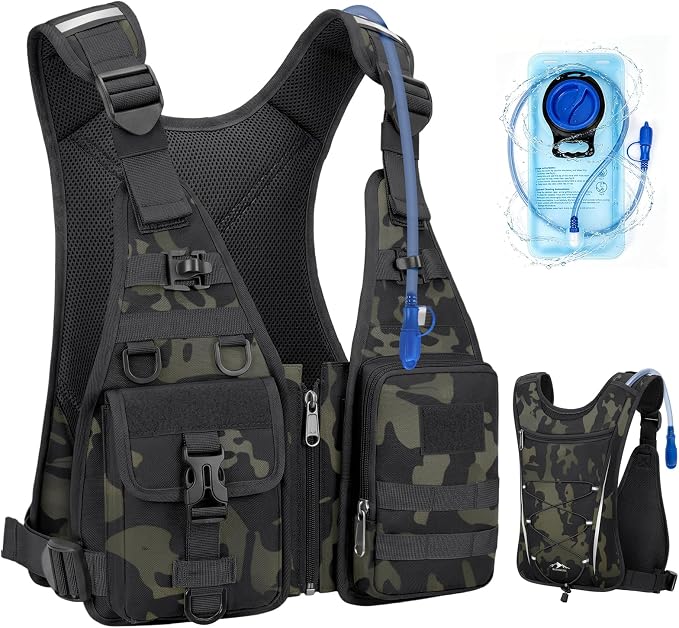 RAINSMORE Hydration Backpack with 2L Water Bladder, Lightweight Running Vest for Men Women, Adjustable Water Chest Pack for Hiking, Cycling, Marathon