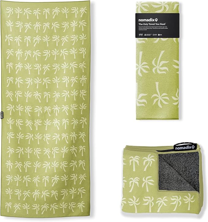 Nomadix Original Towel - Perfect for Beach, Pool, Travel, Camping, Yoga - Made with Recycled Materials - Super Absorbent - Sand Resistant - Breezy Palms Olive - 72.5x30