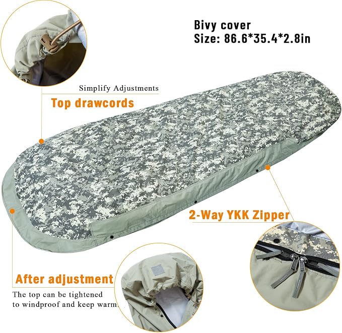 Akmax.cn Bivy Cover Sack for Military Army Modular Sleeping System, Waterproof Outer Shell for Sleeping Bag, Minimalist Stealth Shelter