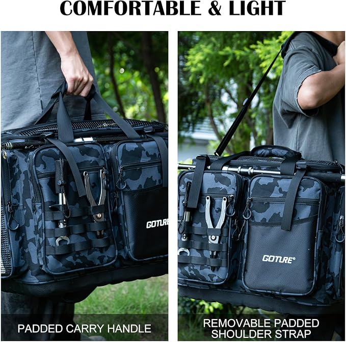 Goture Large Tackle Bag,Store Up to 8PCS 3700 Plus 4PCS 3600 Tackle Trays(Not Included),Water Resistant Saltwater Gear Storage Big Fishing Bag with EVA Bottom,Gifts for Men(21.65"x11.8"x15.16")