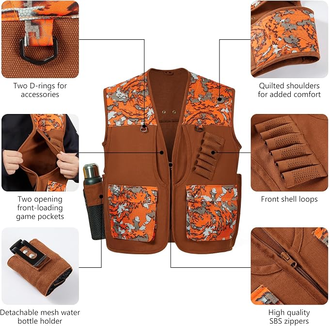 BASSDASH Upland Game Field Water-Resistant Bird Hunting Vest with Multi Pockets Men Women FV11