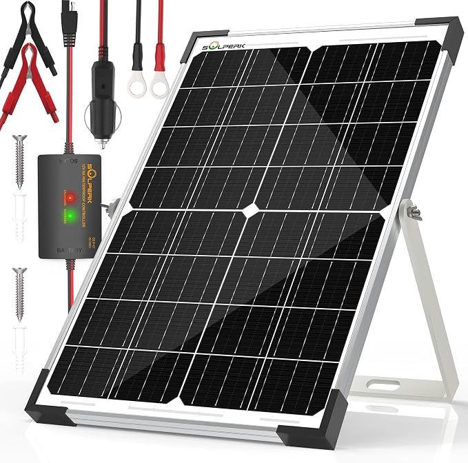 SOLPERK 15W Solar Battery Charger 12V Waterproof Solar Panel Charger + Upgrade 8A Charge Controller+ Adjustable Mount Bracket for Car, Motorcycle, Boat, Marine, RV,Trailer, Tractor,Truck, etc.