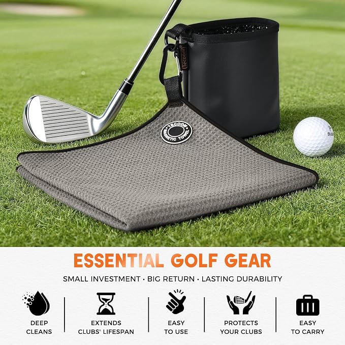 Tecoom Magnetic Golf Towel, Premium Ultra Absorbent Waffle Microfiber, Double-Stitched Edging, Strong Magnet for Golf Carts, Bags and Clubs, 18"x18" Portable Golf Accessories, Gift for Men Women