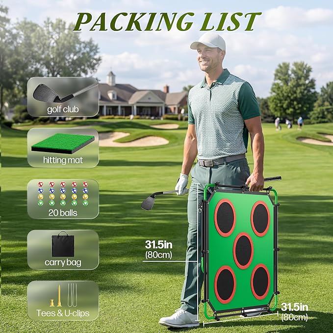 IGRL Golf Game, Golf Chipping Game Set with 4 Adjustable Angles & Sturdy Metal Tube, Portable Golf Target Game for Adults with Club, Balls, Mat & Carry Bag, Indoor Outdoor Backyard Lawn Gifts for Men