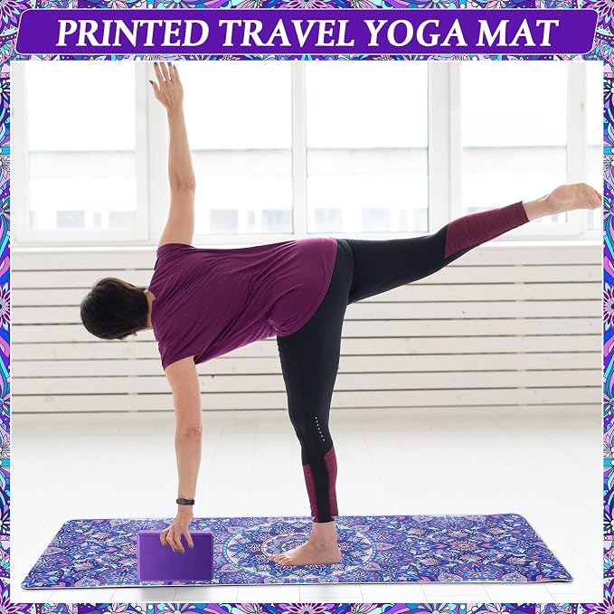 Tinideya 3 Pcs Yoga Mat Yoga Block 6 MM Thick Yogas Mat Non Slip with Carrying Strap Travel Mats for Exercise, Fitness, Pilates, Floor Workouts