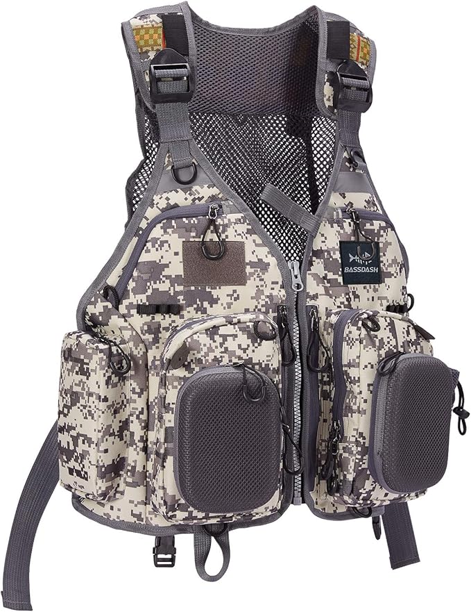 BASSDASH Strap Fishing Vest Adjustable for Men and Women, for Fly Bass Fishing and Outdoor Activities