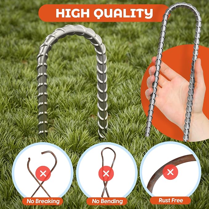 Happin® 12 Inch Trampoline Anchors, Trampoline Stakes, Ground Stakes Heavy Duty, Ground Anchors Screw in, Trampolines Accessories, Tent Anchors, Yard Spikes, Galvanized Steel (4 Pack, Silver)