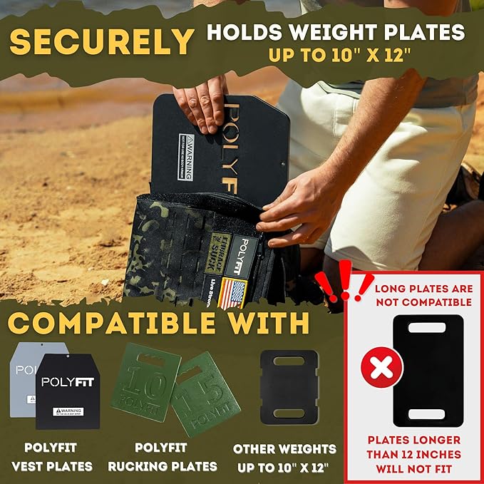 Polyfit Rucking Backpack 2.0 - Weighted Ruck Pack for Weight Plates - Patent Pending Side-Loading Rucksack for Walking, Running, Rucking, Strength and Endurance Training - Black Camo