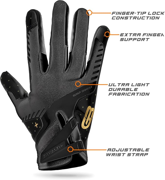 Grip Boost Football Gloves - Peace Stealth 6.0 Boost Plus Sticky Technology - Adult and Youth Football Gloves for Wide Receiver - Men's and Boys Sizes
