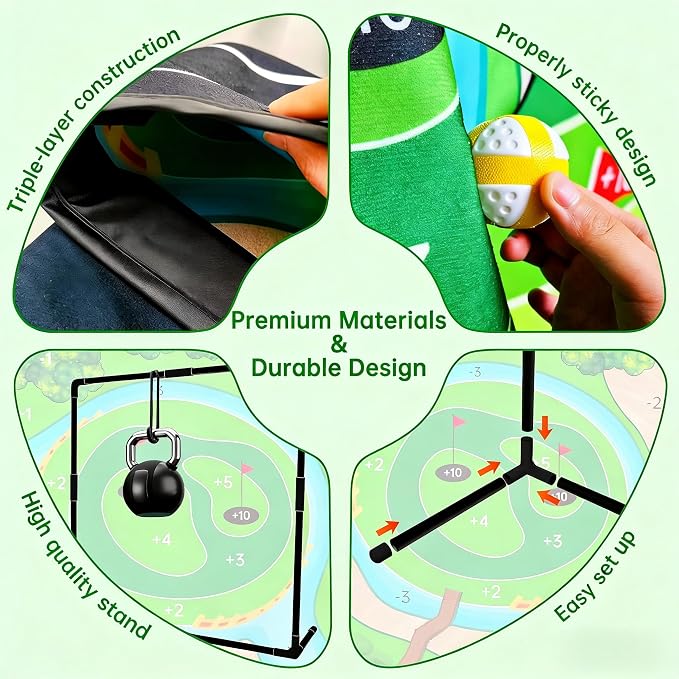 Golf Chipping Game Set Double-Sided, (2 Pack) Golf Practice Target Mat with 30 Sticky Balls & 2 Golf Clubs- Portable Indoor-Outdoor Chipping Golf Gift for Men, Women & Family