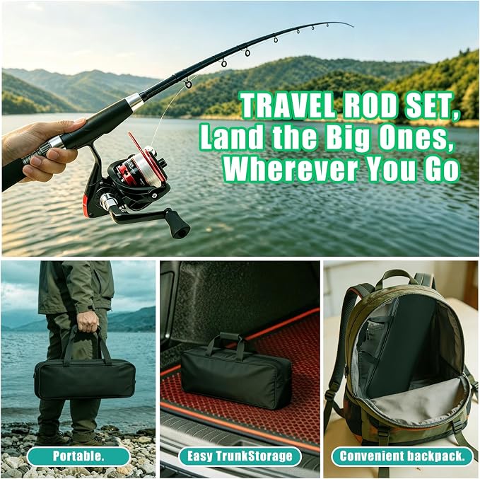 2pcs 5.9FT Fishing Rod and Reel Combo, Telescopic Carbon Fiber Poles