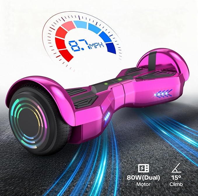 Starship Hoverboard with Bluetooth Speaker, Chrome Color Self Balancing Scooters with Science Fiction Design and 6.5 inch LED Wheels (Chrome Pink)
