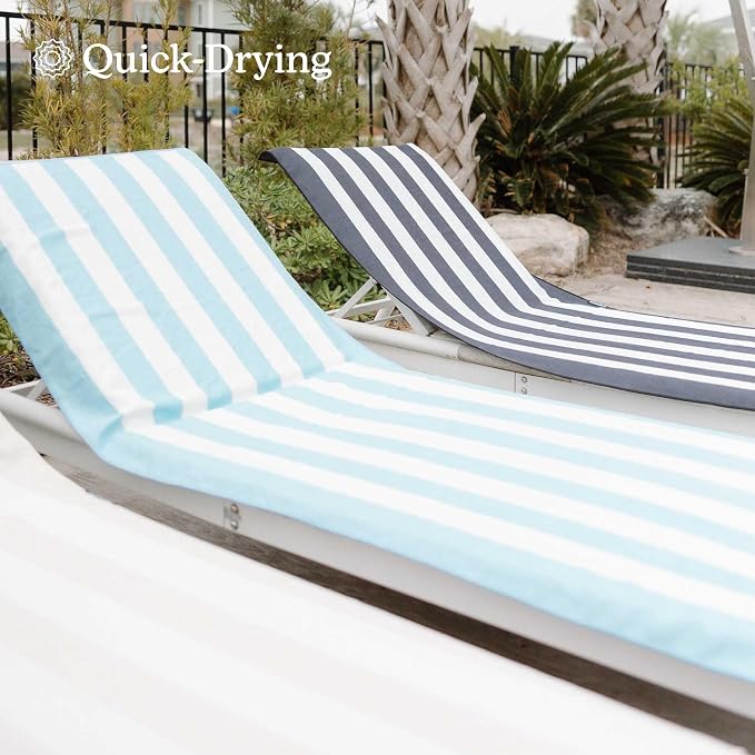 Nomadix Original Towel - Perfect for Beach, Pool, Travel, Camping, Yoga - Made with Recycled Materials - Super Absorbent - Sand Resistant - Cabana Stripe Sky Blue - 72.5x30