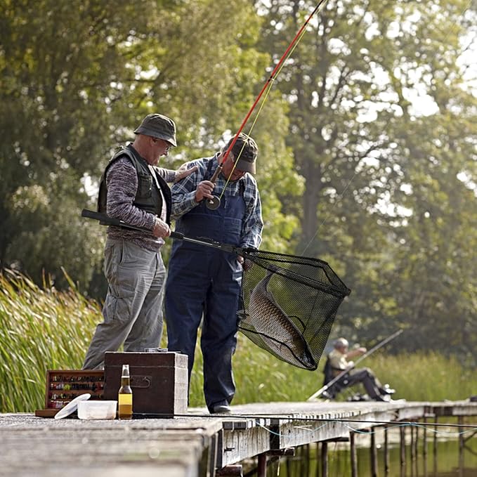 PLUSINNO Fishing Net Fish Floating Landing Net, Kayak Nets with Fixed Foldable Telescopic Pole Handle, Bass Trout Fishing Nets with Nylon Mesh for Pond Lake River, Fishing Gear Gifts for Men Anglers
