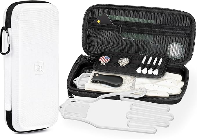 GLORIEROO Odor-Absorbing Golf Glove Holder Case for Men Women with Glove Shaper - Fits Golf Club Bag, Golf Organizer Storage for Phone, Tees, Divot Tool, Ball Markers, Golf Gifts for Men Women
