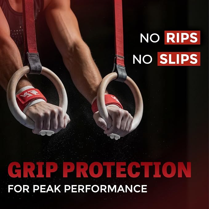 Reisport Men's Ring Gymnastics Grips - Durable Leather Hand Grips for Gymnastics Rings Men & Boys - Gymnastics Equipment & Accessories for Advanced Gymnasts