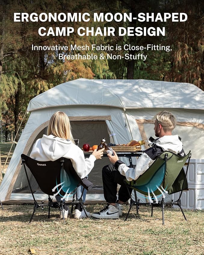 Gonex Portable Camping Chair, The 5th Gen Ultralight Compact Backpacking Foldable Lightweight Folding Chair for Outdoor Camp Hiking Beach Picnic Concert, Supports 330lbs (Army Green, 2 PCS)