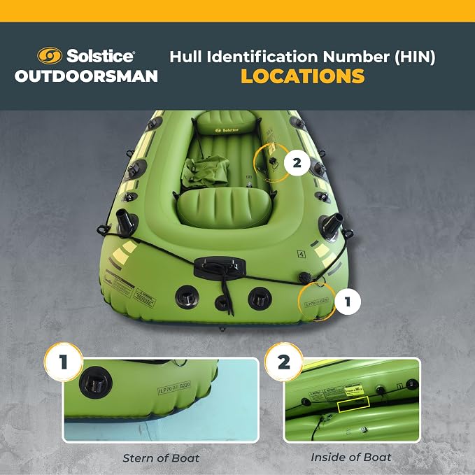 SOLSTICE Inflatable Boat for Lakes, Rivers & Beaches – Heavy-Duty Raft with Swivel Oar Locks, Rod Holders & Inflatable Seats – Outdoorsman, Fishing, 6-Person, Green, 12'