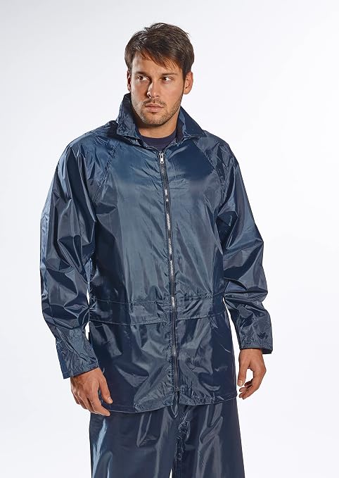 Portwest US440 Classic Waterproof Rain Jacket wth Pack Away Hood & Sealed Seams, Navy, 4XL