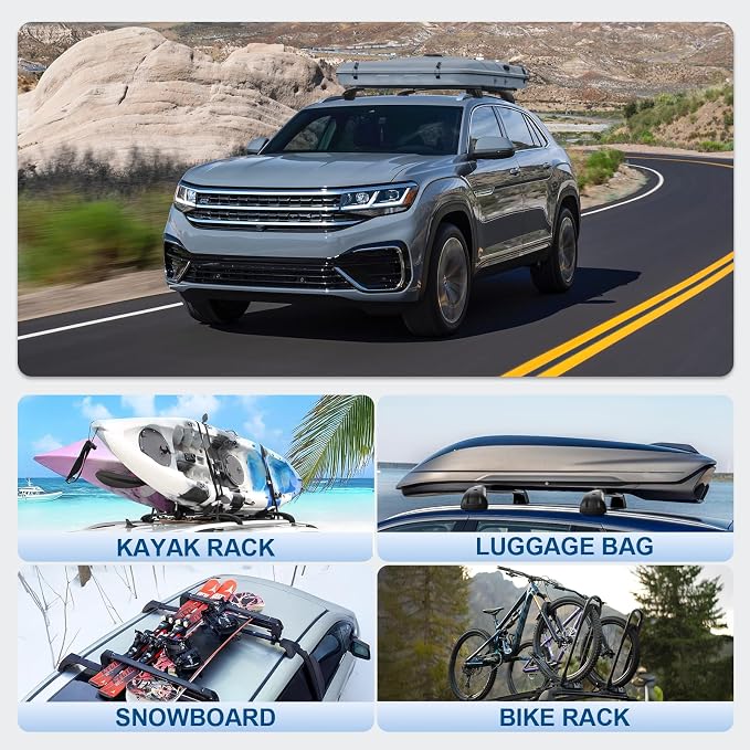 Roof Rack Cross Bars Compatible with VW Atlas 2017-2026 (Not for Atlas Cross Sport), 300LBS Heavy Duty Adjustable Aluminum Cargo Bar for Rooftop Carrier, Cross Bars for Luggage, Kayak, Canoe, Bike