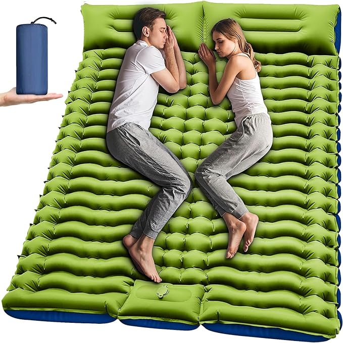 Yuzonc Double Sleeping Pad - Self Inflating 4" Extra-Thick for 2 Person with Pillow Built-in Foot Pump Inflatable Sleeping Mat for Backpacking, Hiking, Traveling, Tent, Portable Camping Mat